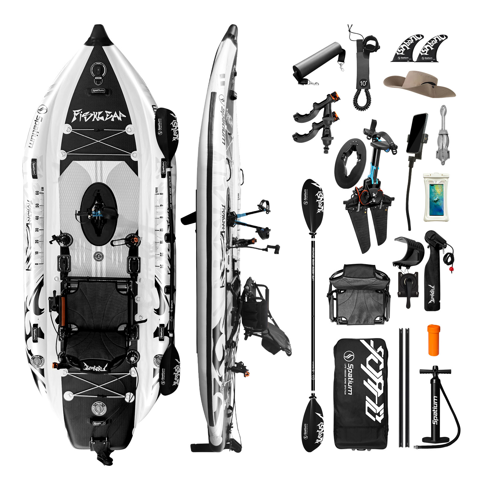 Fishing Kayak Pedal Drive - Spatium 11.5フィート フリッパーペダルドライブ フィッシング インフレータブルカヤック（モーター付き）、浅瀬航行用フィッシングボードハル、360度回転 °